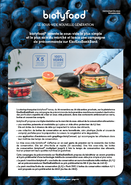 Communiqué de presse de lancement de la machine sous vide biotyfood