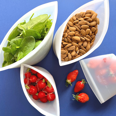 Sacs de conservation alimentaire X4 pour légumes et fruits frais ou secs en silicone transparent